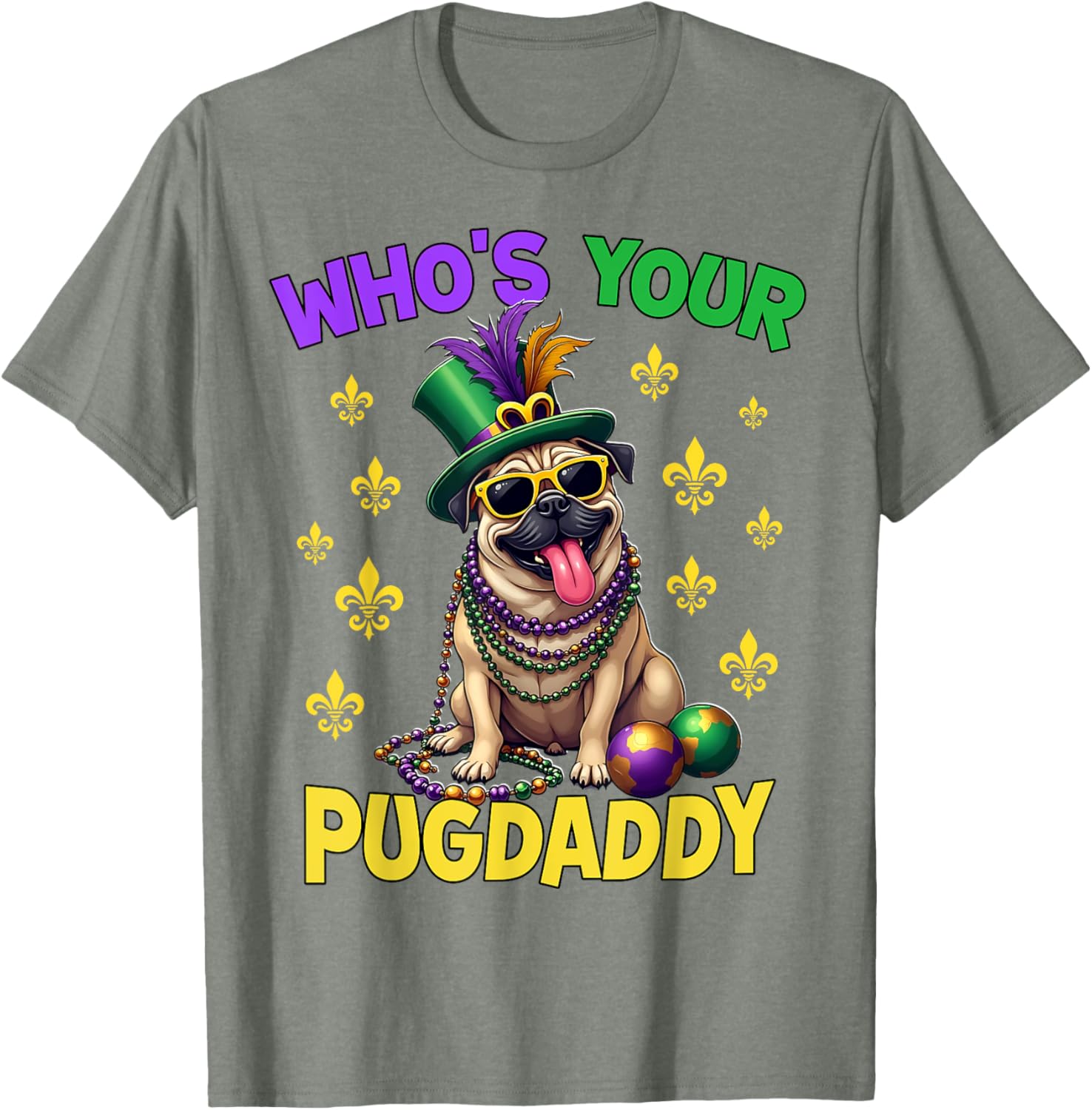 Pug Dad Mardi Gras T-Shirt Fun and Festive Pug Lover Apparel - 5