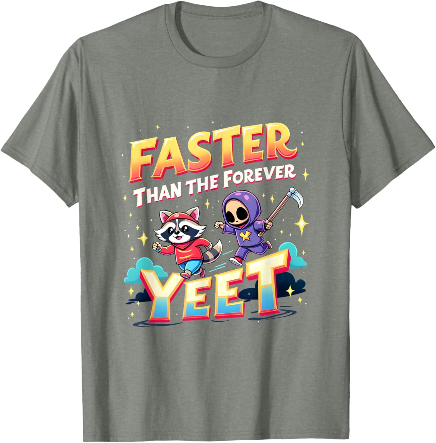 Faster Than The Forever Yeet Funny Raccoon Sloth T-Shirt for Fun Lovers - 12