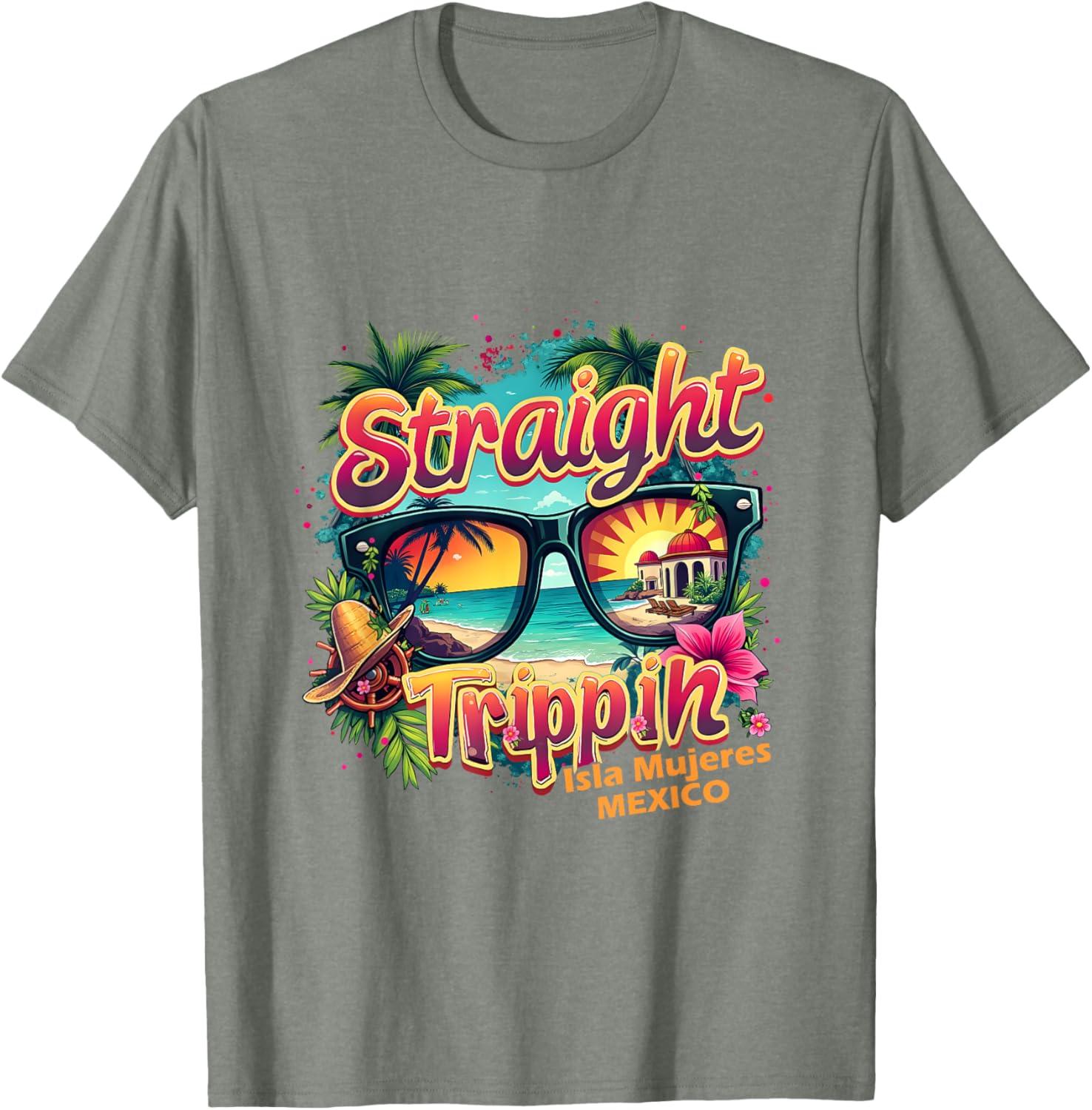 Isla Mujeres 2025 Retro Straight Trippin T-Shirt for Vacation Fun - 1