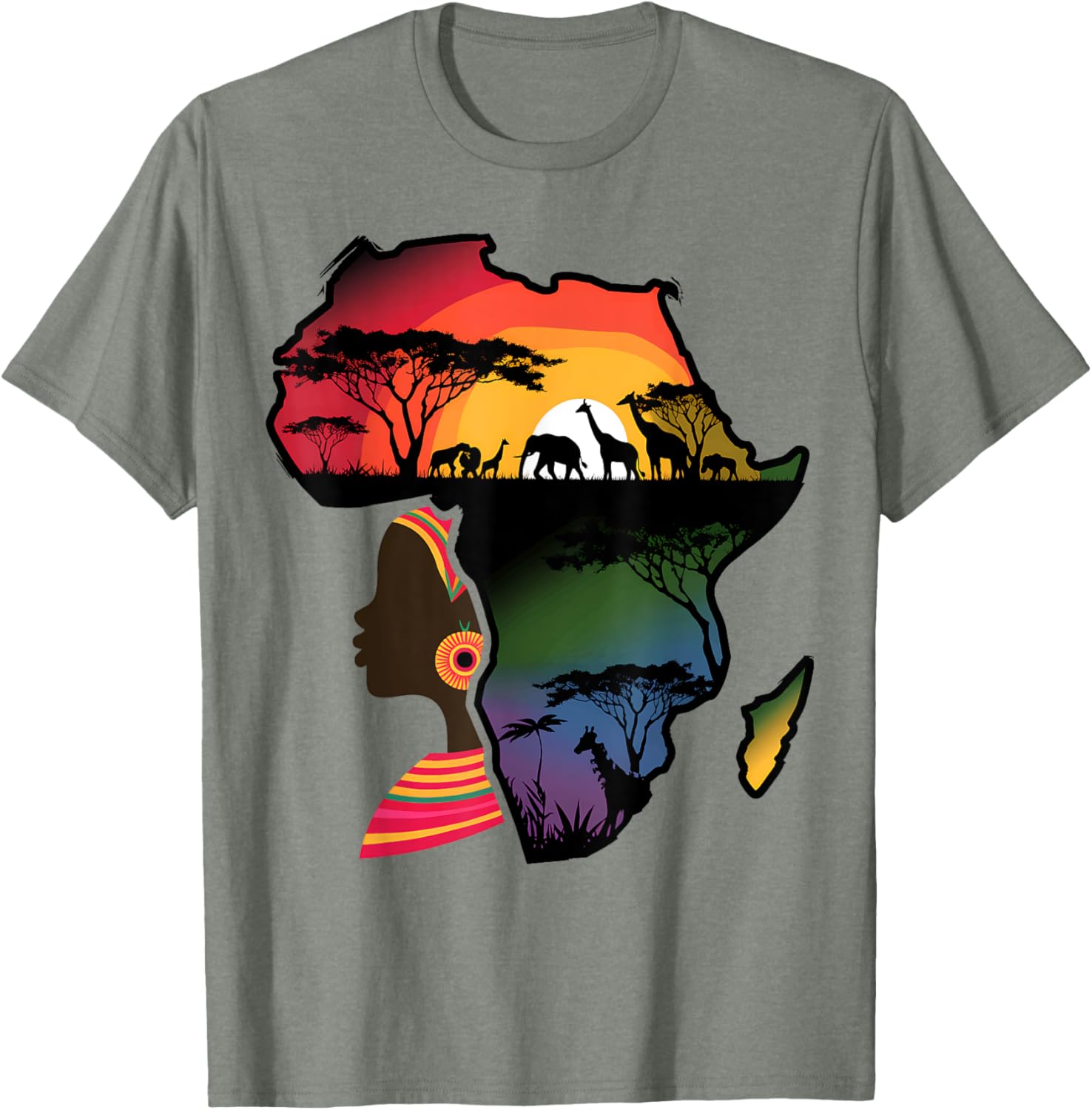 Black Women Afro Map Safari Animals T-Shirt Celebrating African Heritage - 4