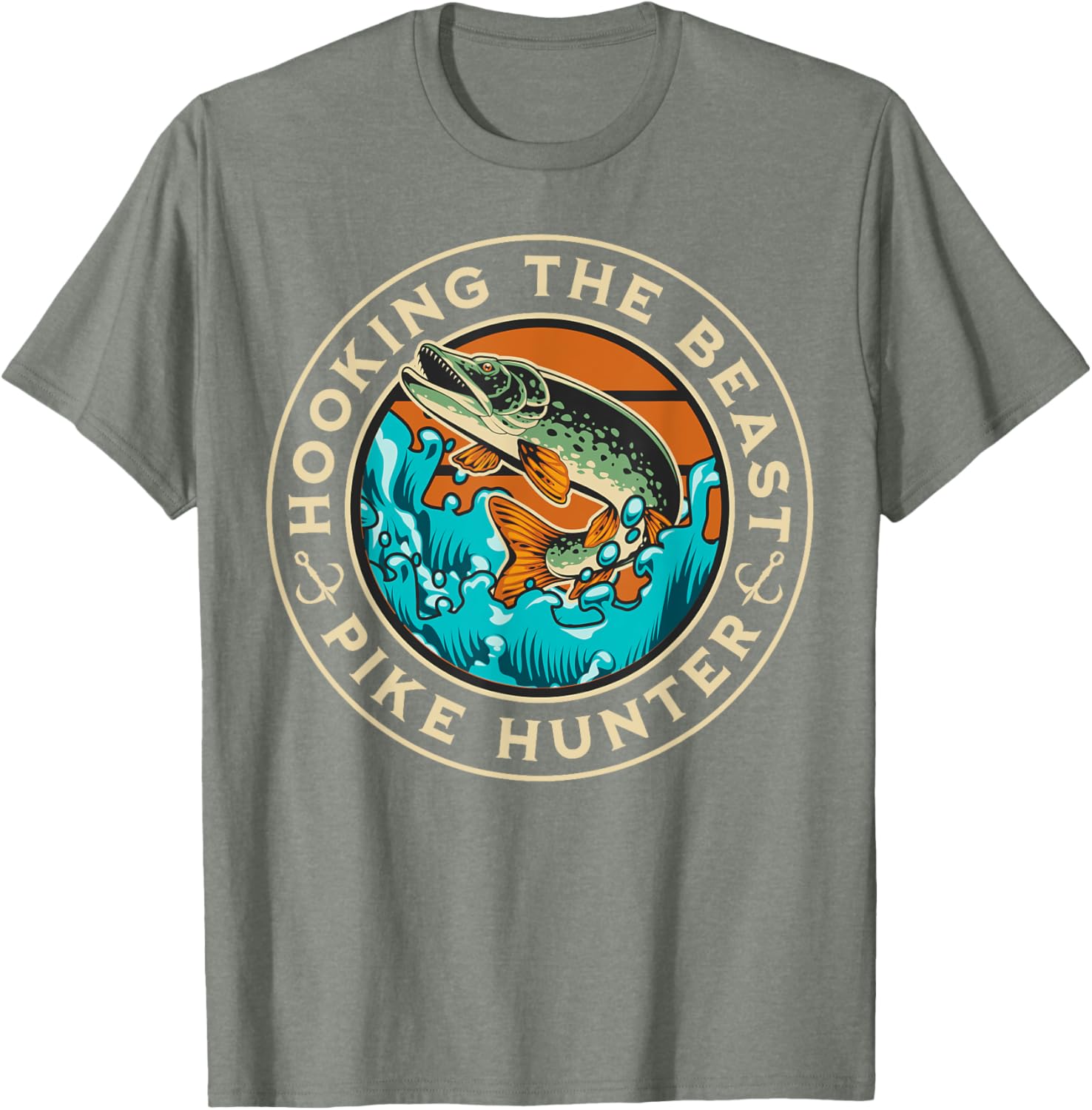 Vintage Pike Hunter Fishing T-Shirt for Men - Cool Fisherman Apparel - 9