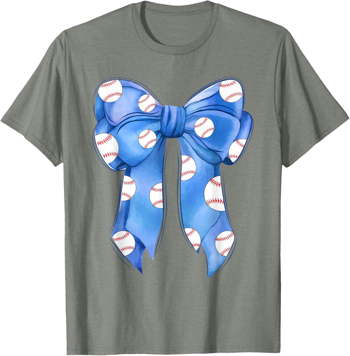 Funny Baseball Blue Team T-Shirt with Coquette Bow for Fans and Players - 11