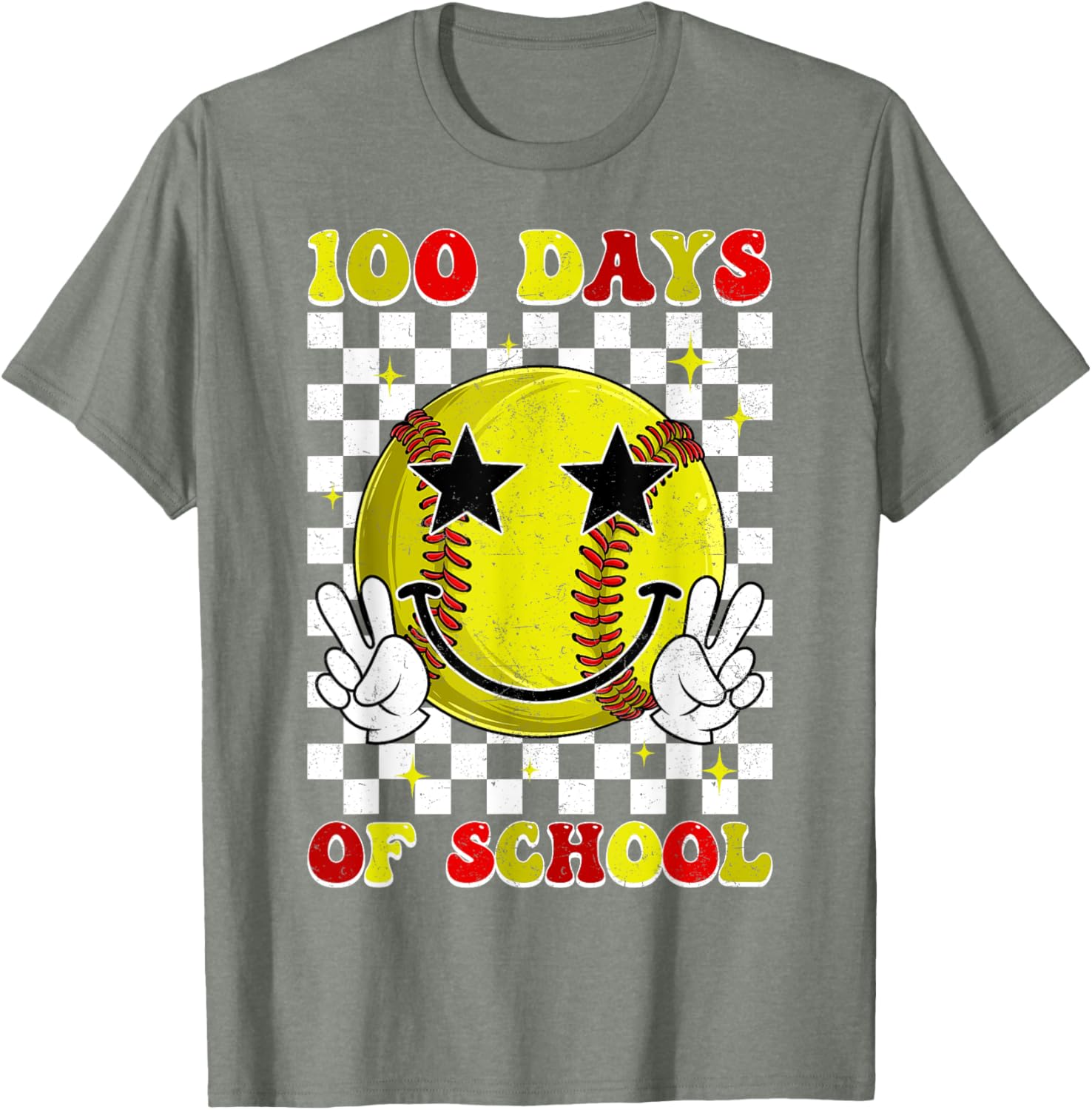 Groovy 100 Days Smarter Softball T-Shirt for Boys, Fun School Style - 3
