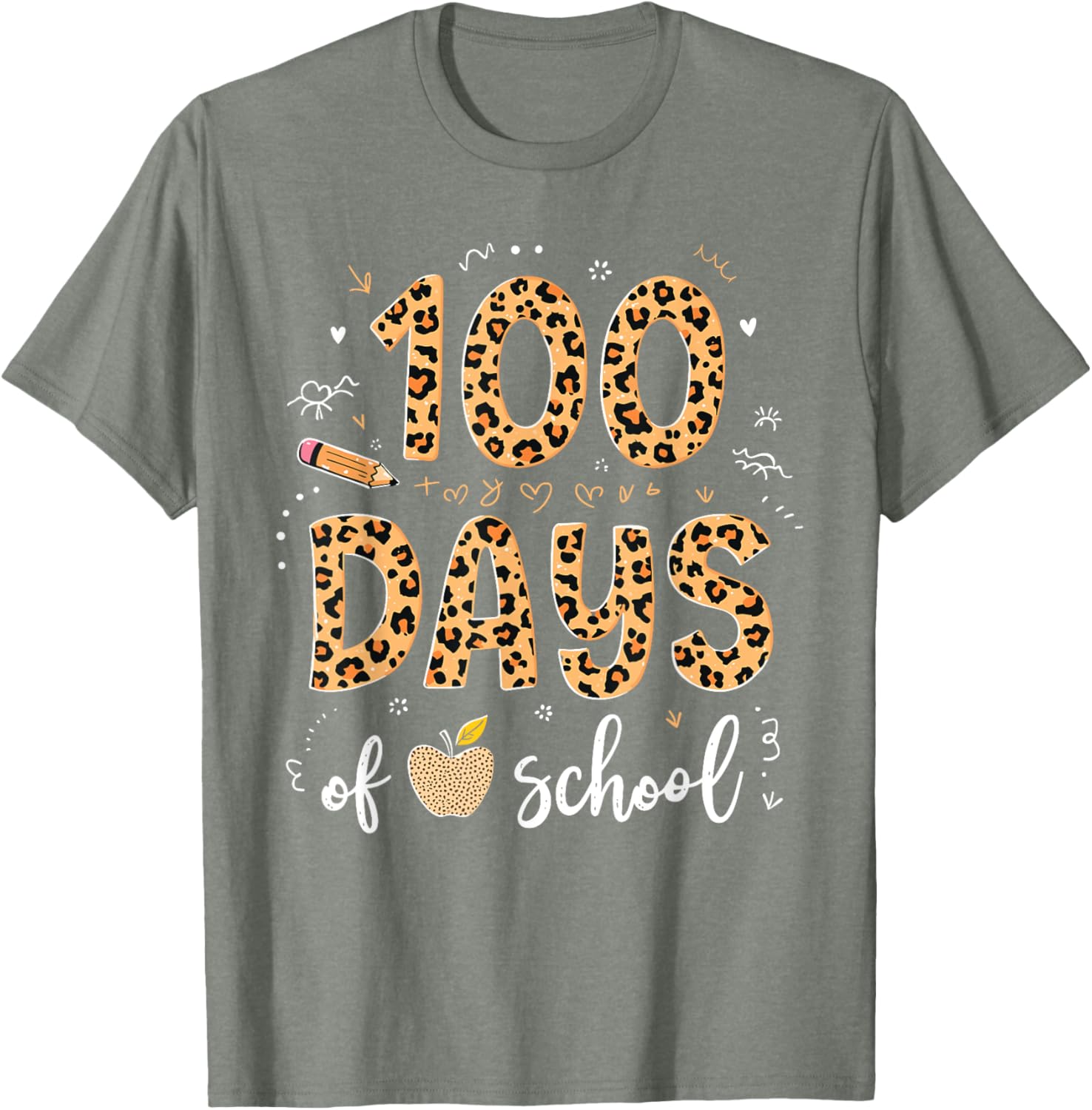 100 Days of School Leopard Print T-Shirt for Kids and Teachers - 10