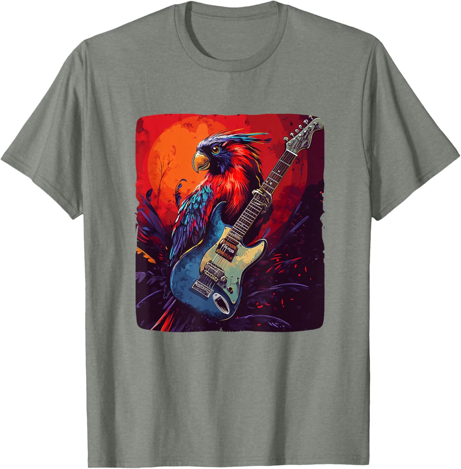 Trendy Rock Vibes Electric Guitar Bird T-Shirt for Music Lovers - 11