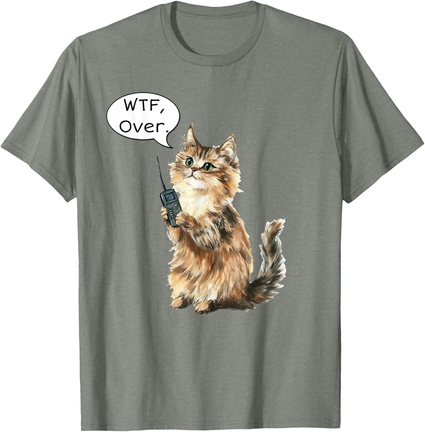 WTF Over Walkie Talkie Fluffy Cat Meme T-Shirt for Cat Lovers - 2