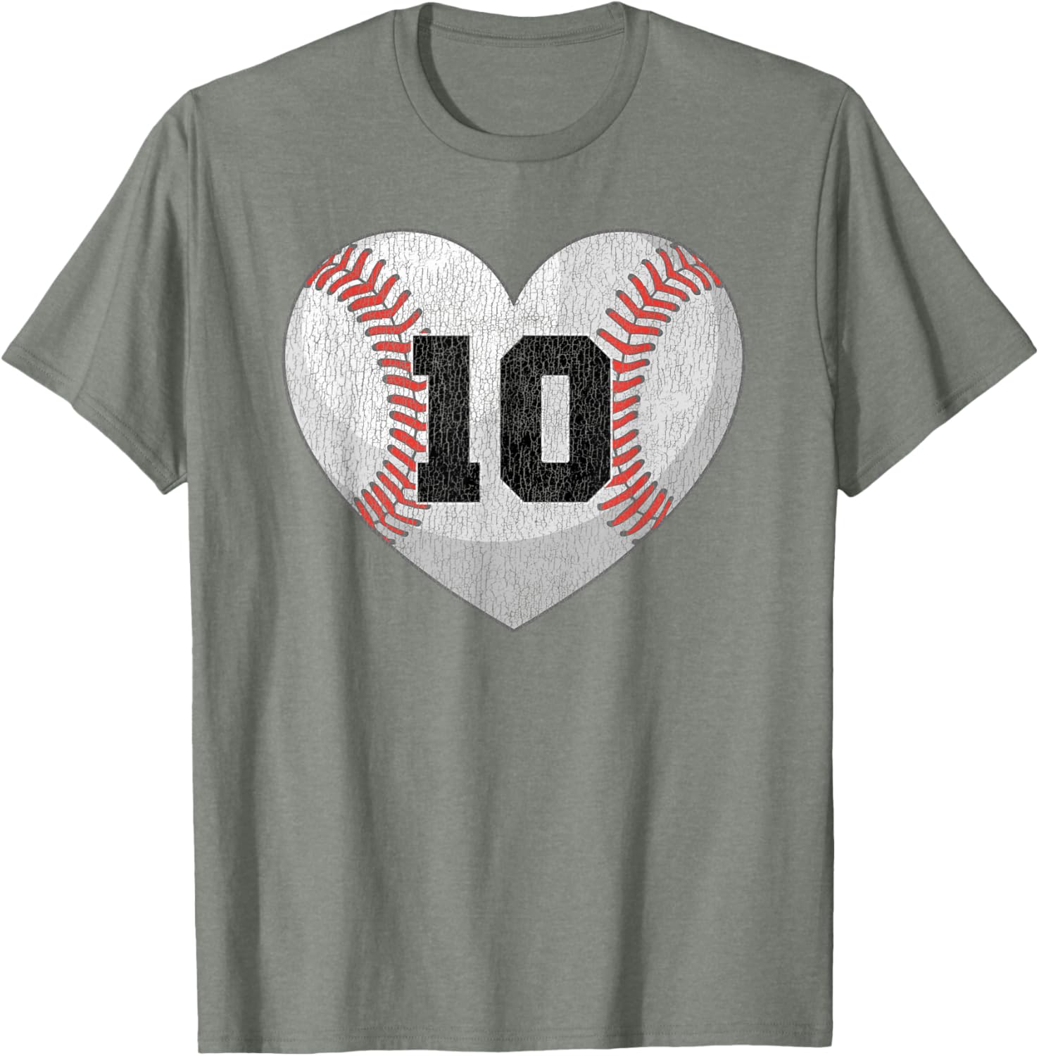 Baseball Mom T-Shirt with Distressed Heart and Number 10 Design - 18