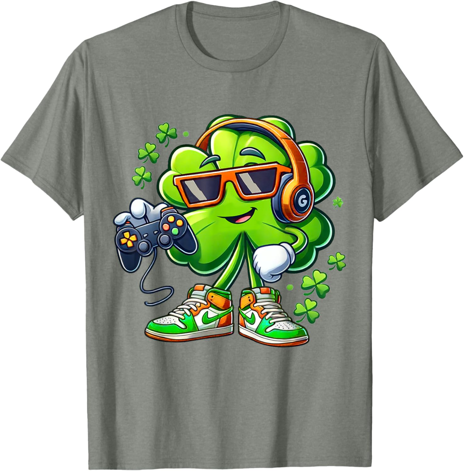 Funny St Patricks Day Gamer T-Shirt for Boys with Shamrock Design - 9
