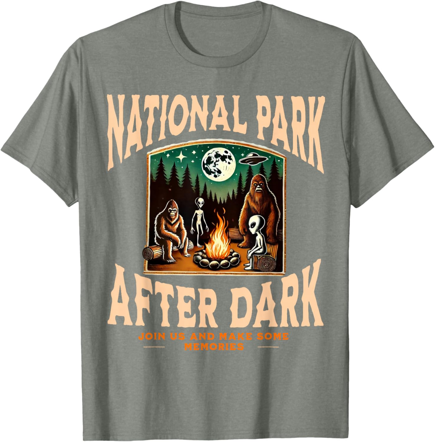 Funny Bigfoot Campfire T-Shirt for National Park Lovers at Night - 13