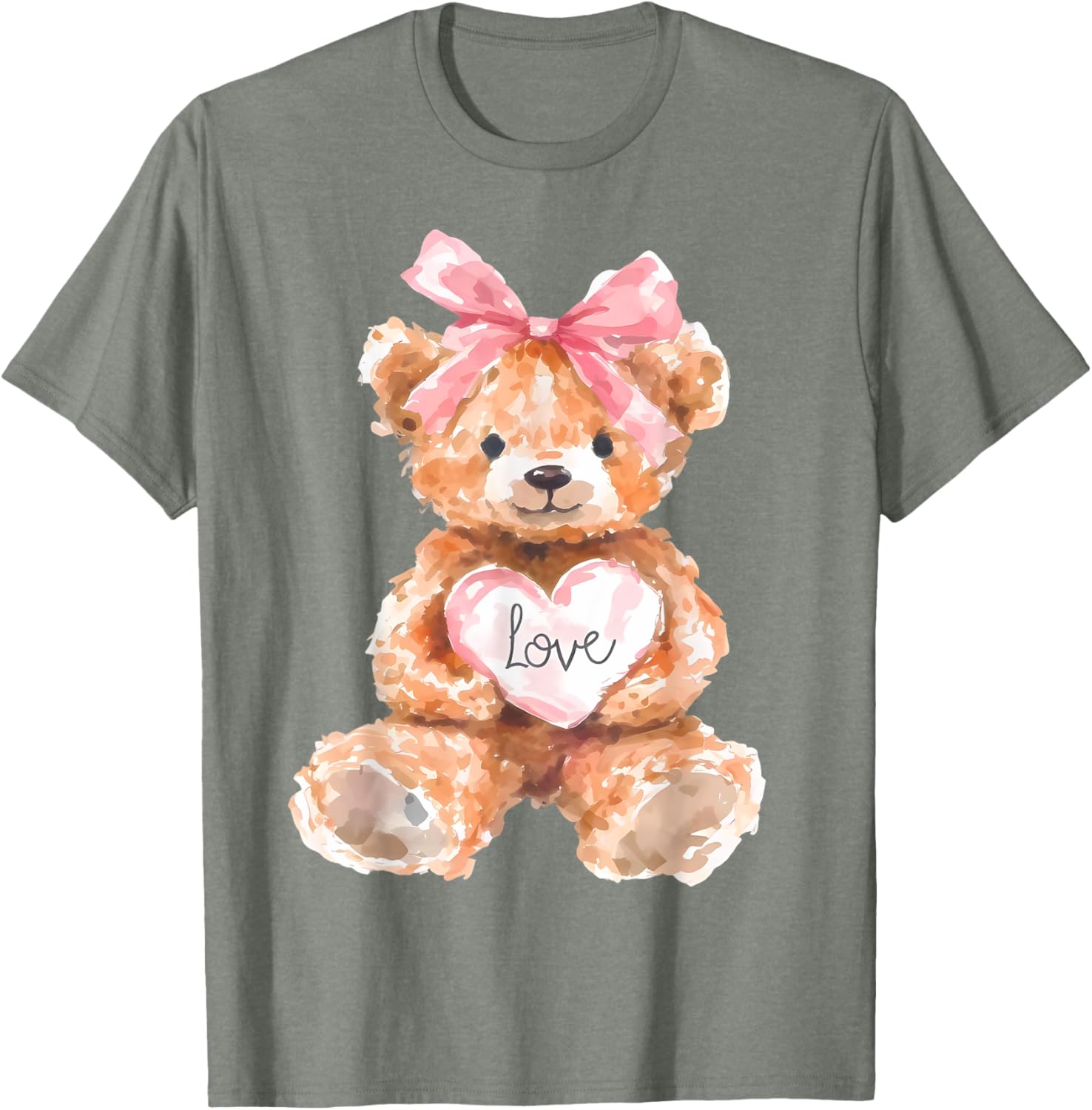 Watercolor Bear with Pink Bow Cute Valentine T-Shirt for Women and Girls - 27