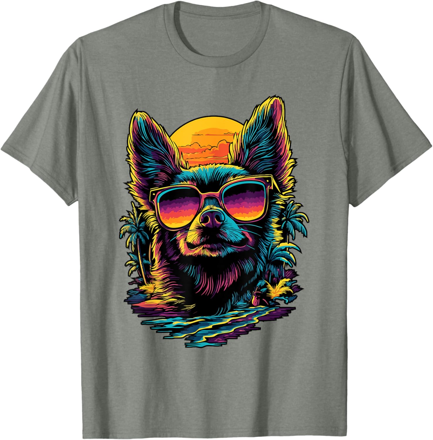 Vintage Sunset Chihuahua T-Shirt for Dog Lovers - Cute Pet Apparel - 24