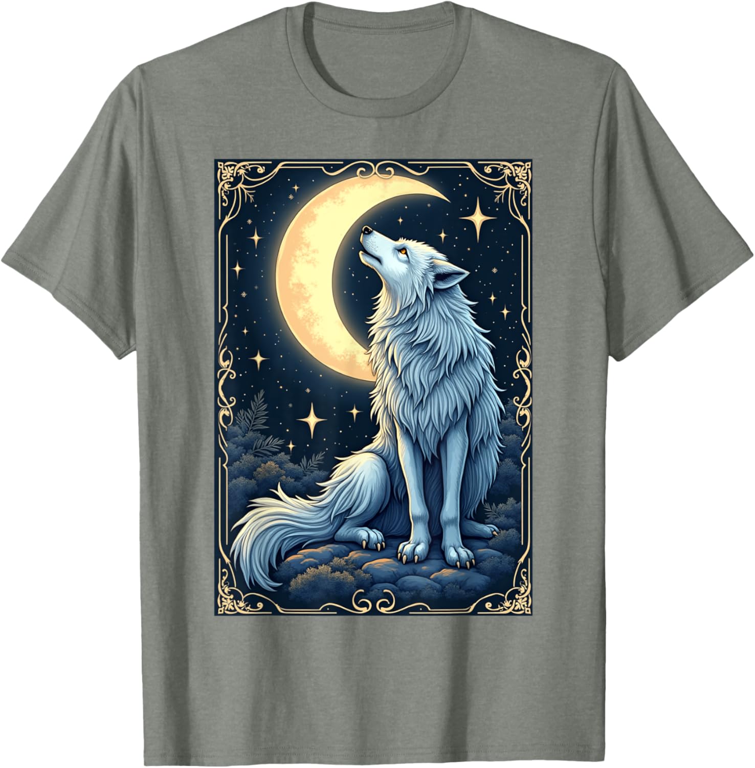 Mystical Wolf Under Moonlight T-Shirt for Celestial Art Lovers - 9