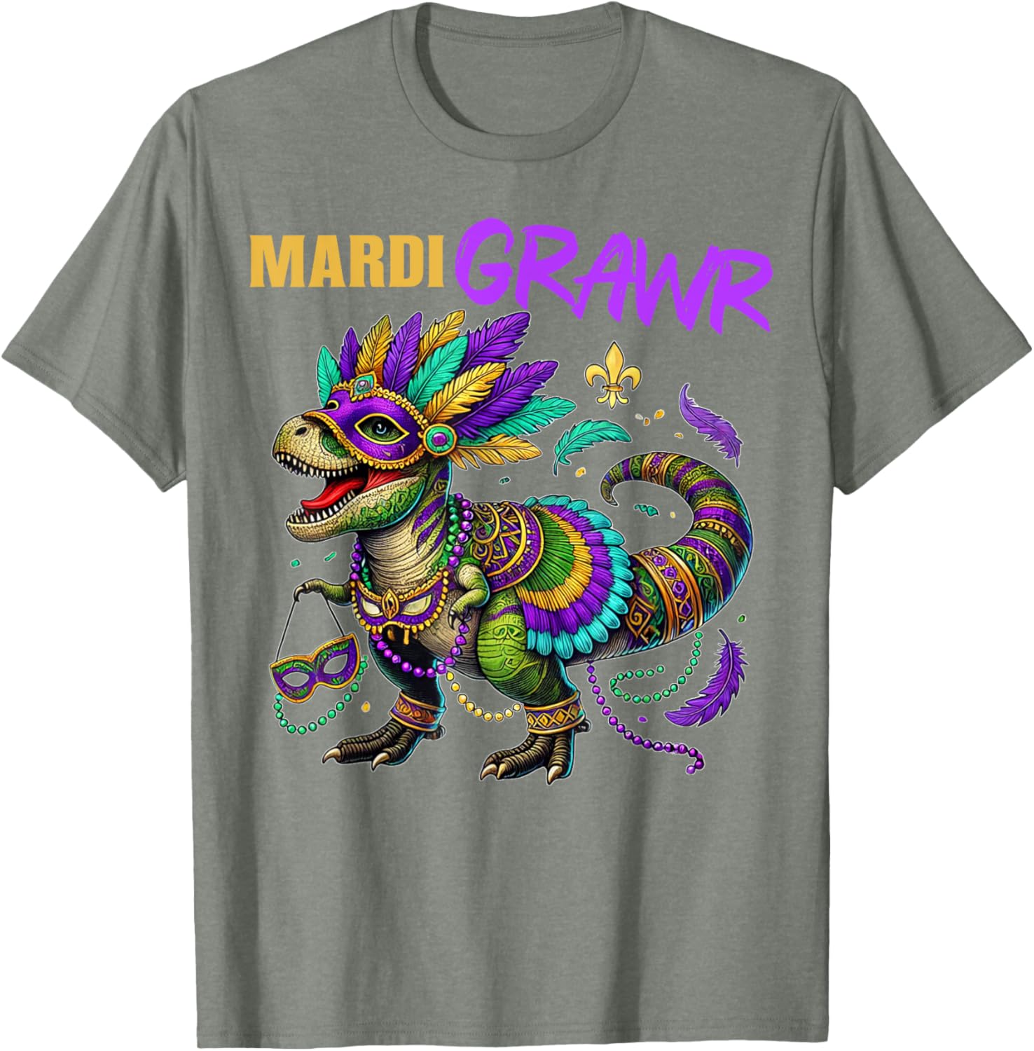 Funny T Rex Dinosaur Mardi Gras Party T-Shirt for Dino Lovers - 25