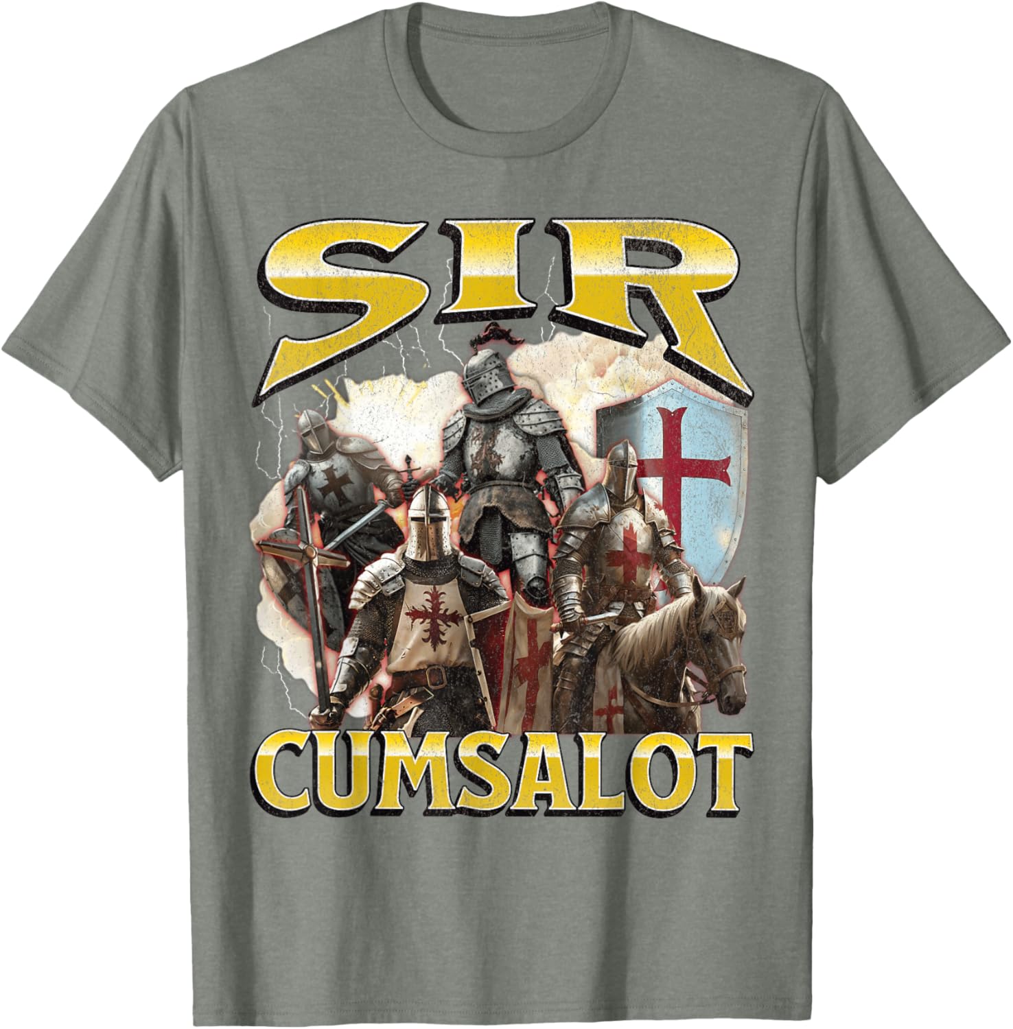 Sir Cumsalot Funny Offensive Knight Meme Graphic T-Shirt for Adults - 15