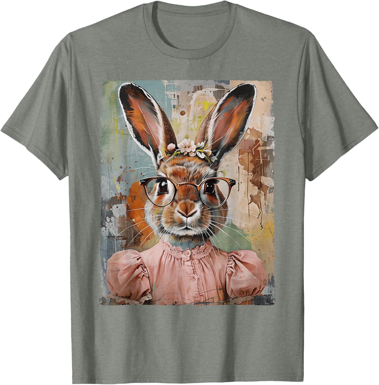 Happy Easter Bunny Rabbit Flower Graphic T-Shirt for Women and Girls - 15