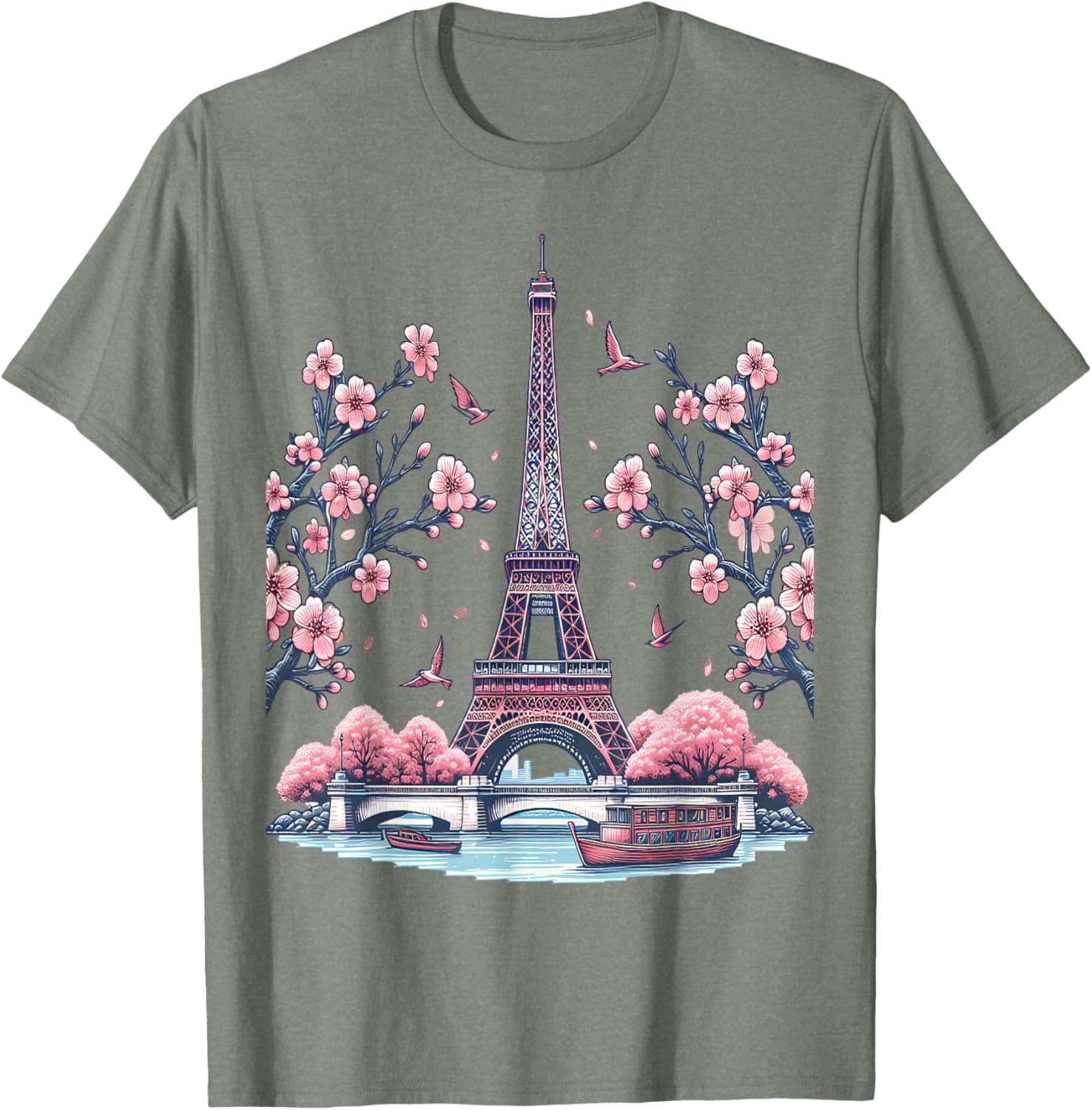 Parisian Souvenir Eiffel Tower Cherry Blossom T-Shirt for Travelers - 8