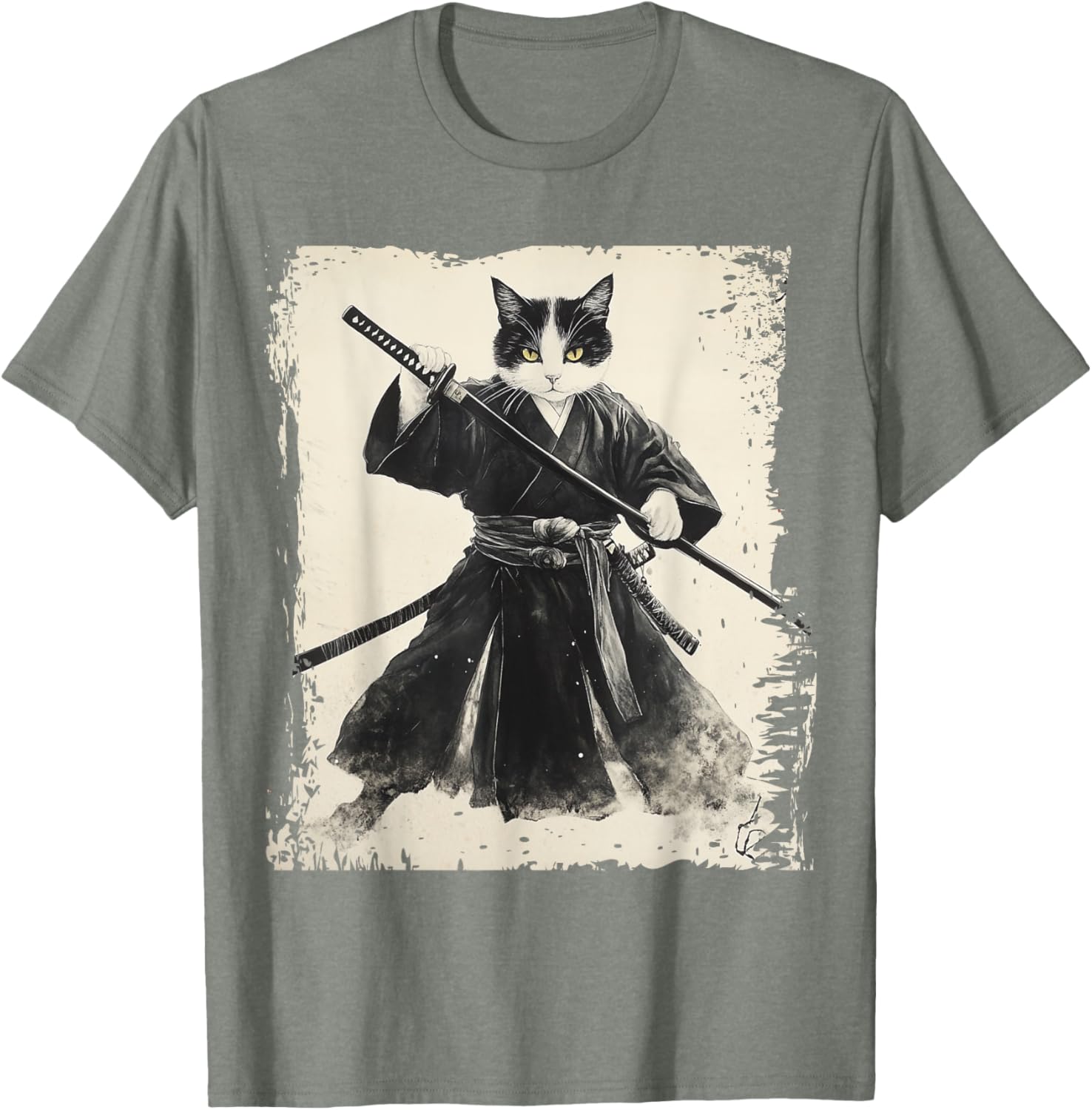 Samurai Cat Ukiyo-e Vintage Art Warrior Graphic T-Shirt for Cat Lovers - 6