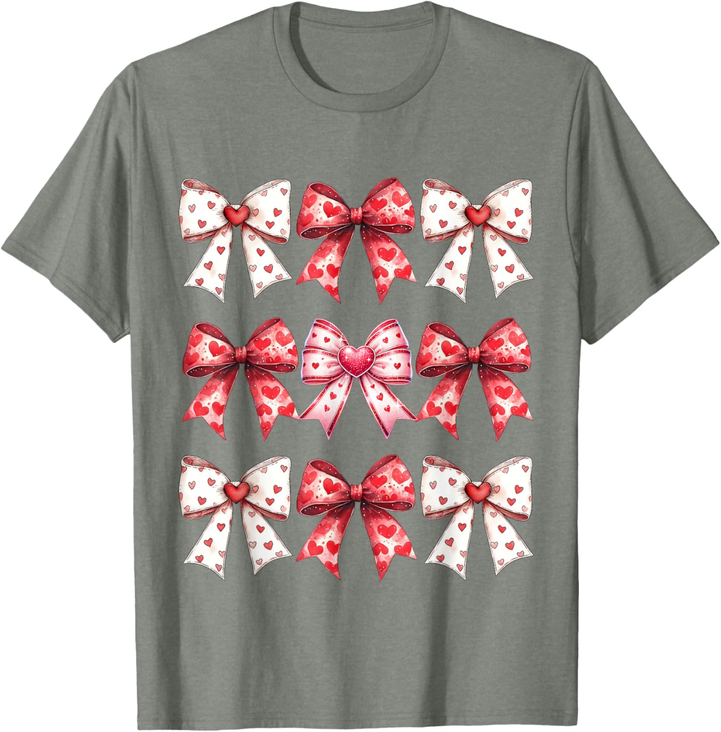 Valentine's Day Heart Coquette Bow Ribbons T-Shirt for Women and Girls - 15