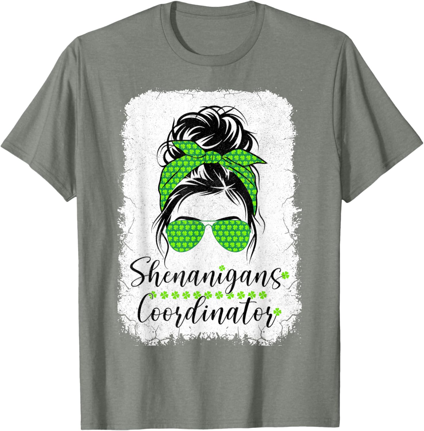 Shenanigans Coordinator Messy Bun St Patricks Day T-Shirt for Women - 4