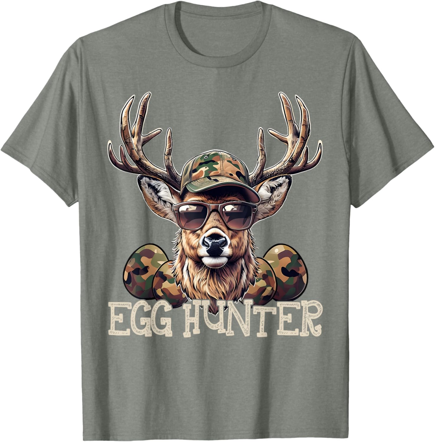 Egg Hunter Deer Camo Cap Boys T-Shirt Perfect for Easter and Hunting - 14