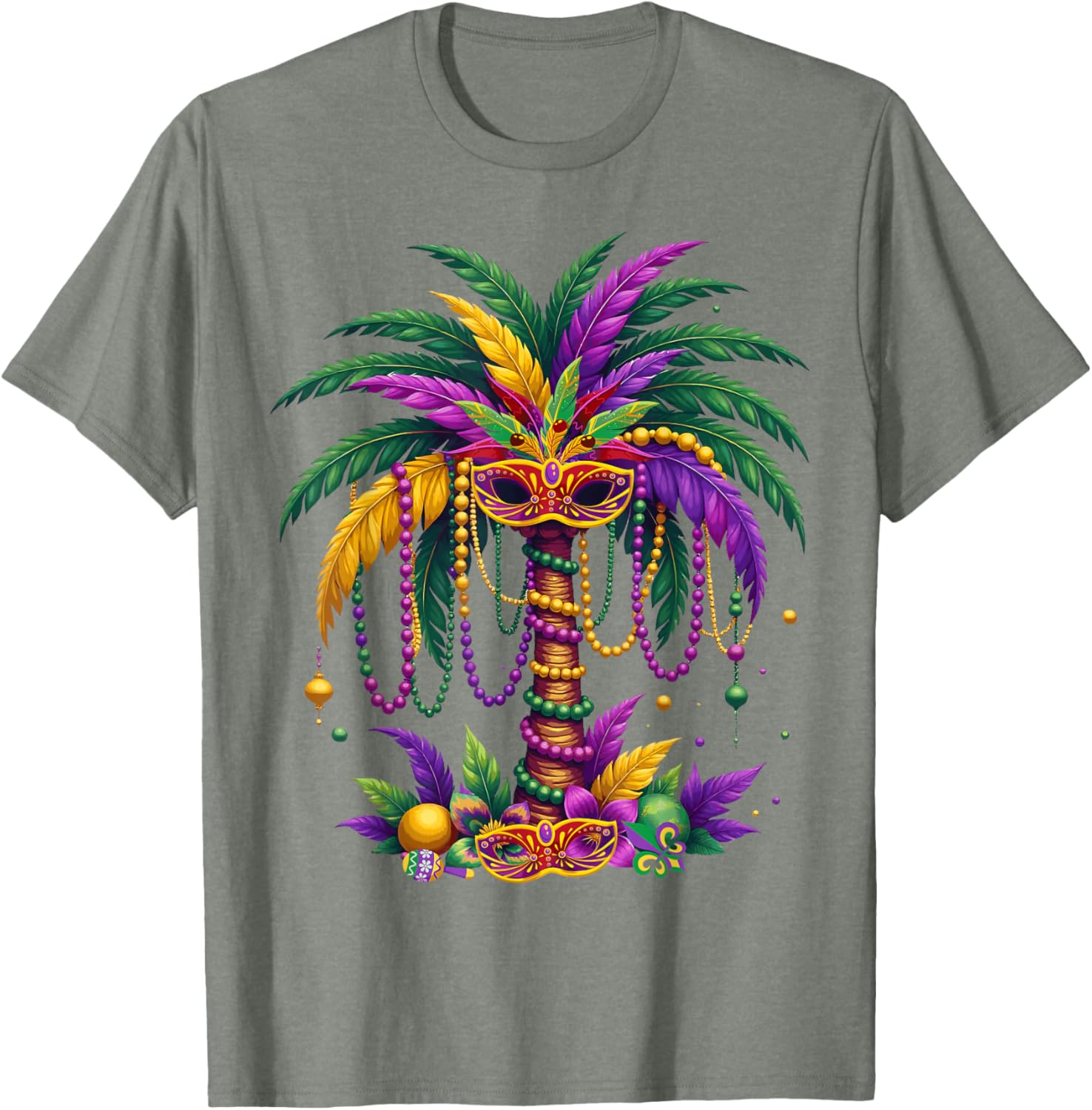 Funny Palm Tree and Beads T-Shirt for Mardi Gras Tropical Parties - 11