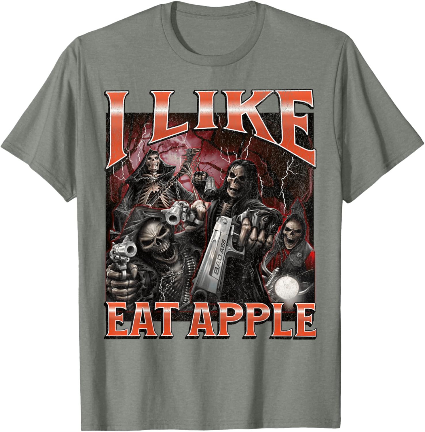 Funny I Like Eat Apple Skeleton Meme Graphic T-Shirt for Casual Wear - 28