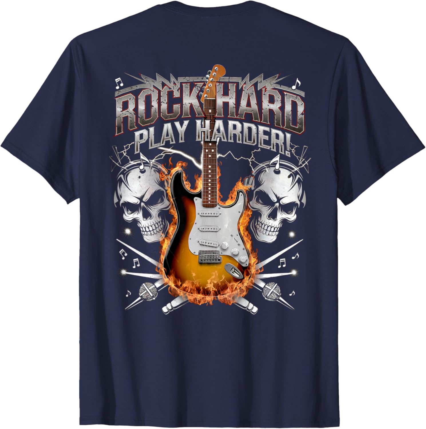 Rock Hard Play Harder Guitar Skull T-Shirt for Music Lovers - 3