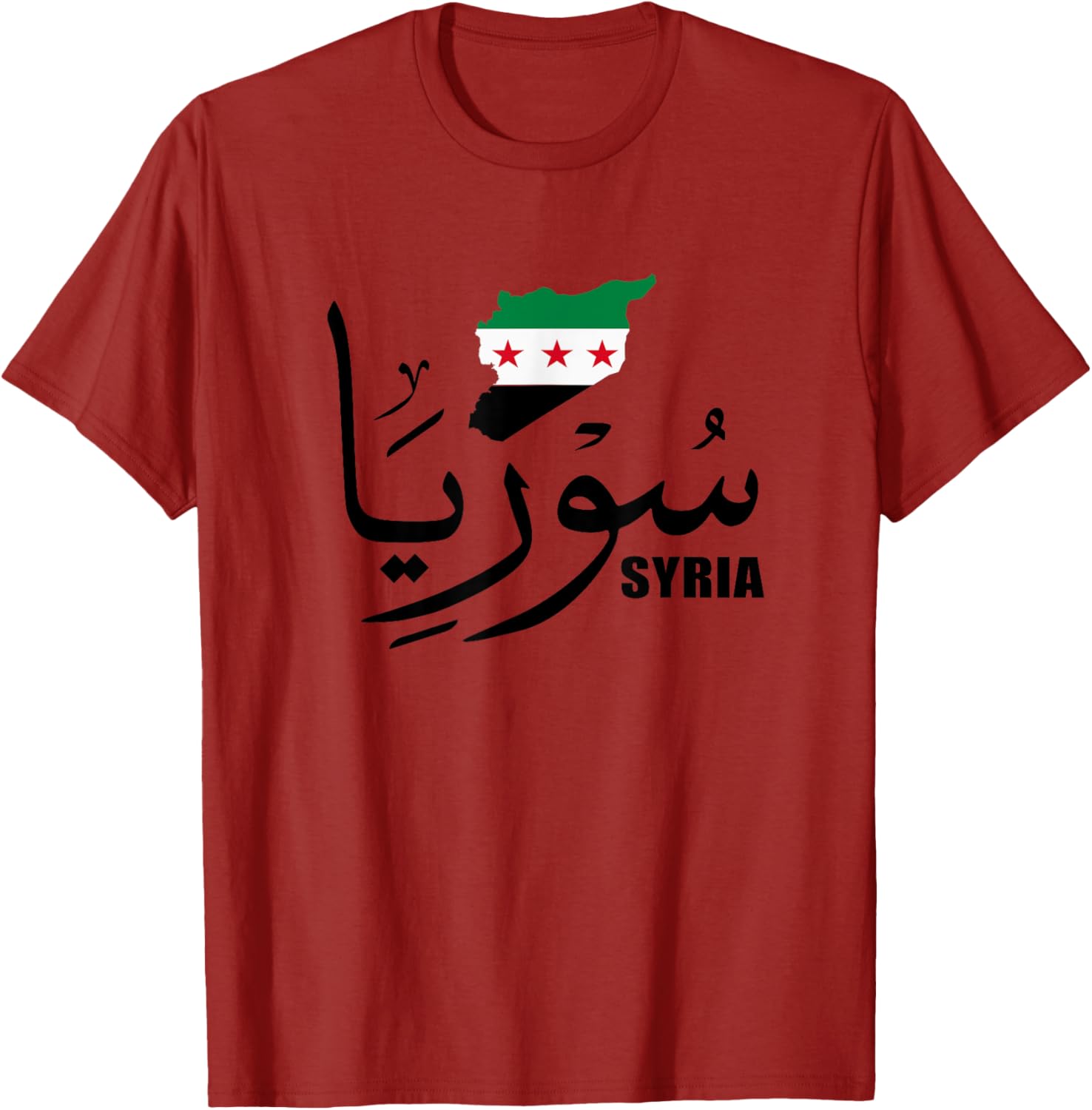 Syria Map T-Shirt with Arabic Name and New Syrian Flag Design - 3