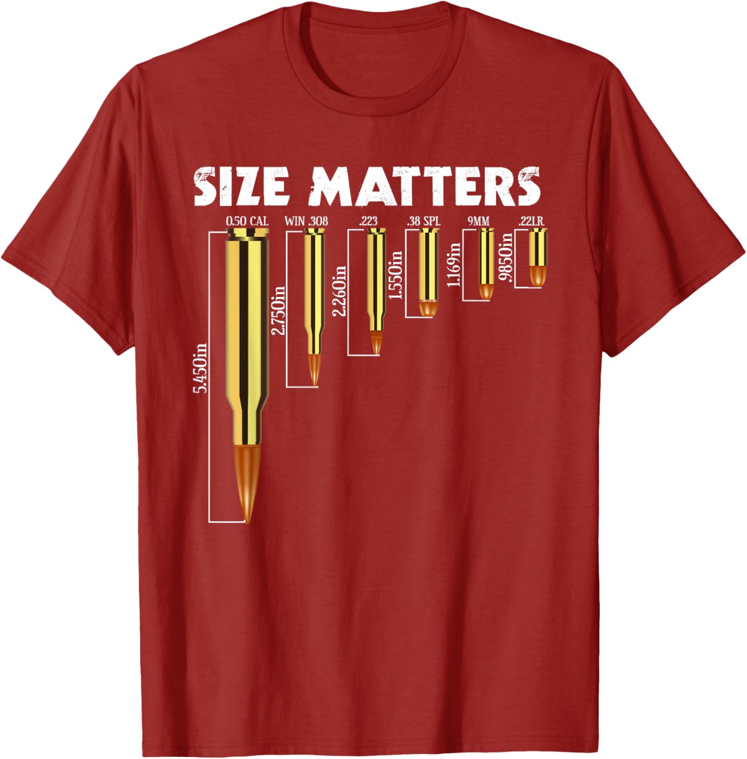 Size Matters T-Shirt for Bullet Lovers, Perfect Caliber Graphic Tee - 3