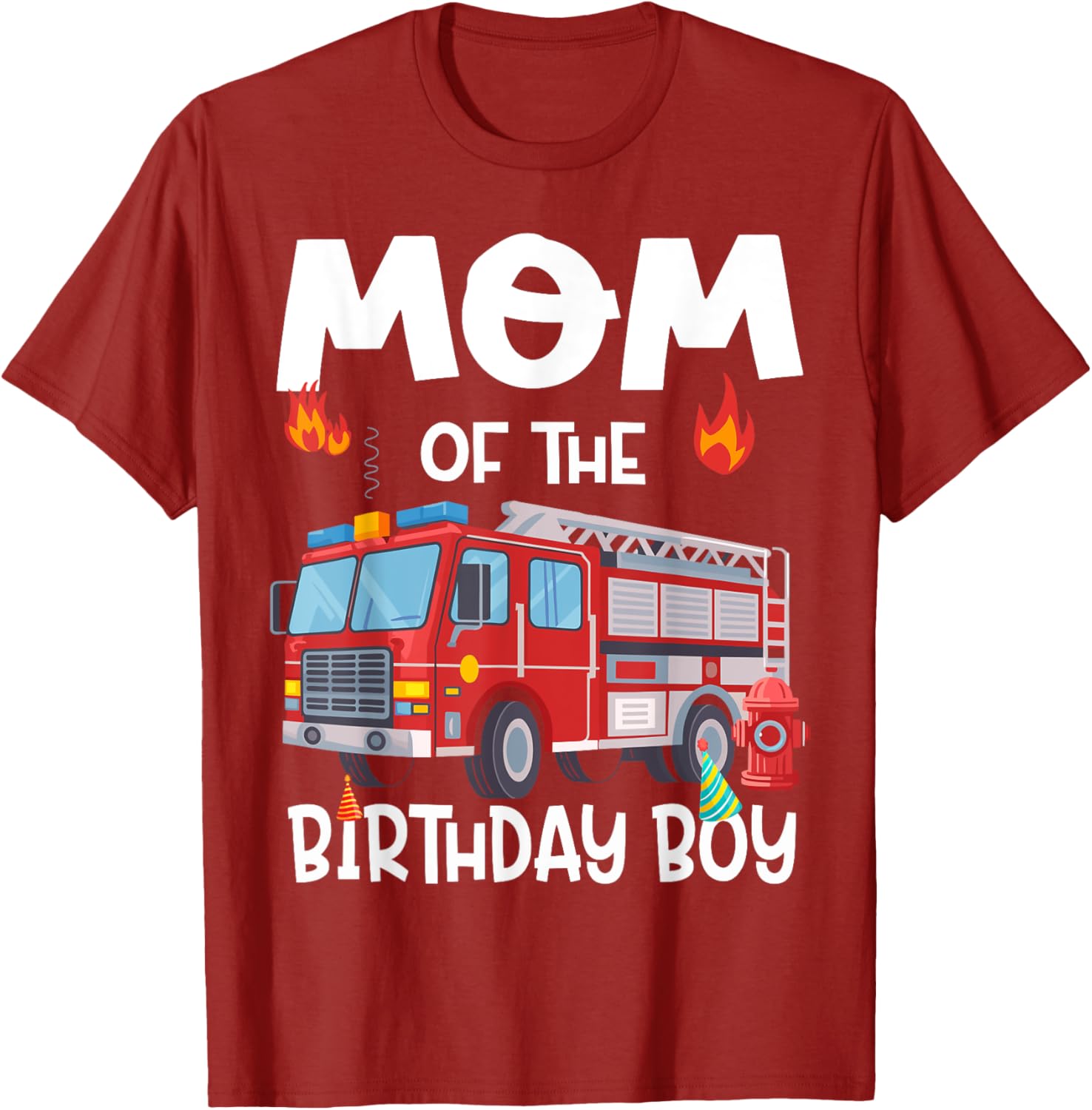 Mom of the Birthday Boy Fire Truck T-Shirt for Firefighter Moms - 8