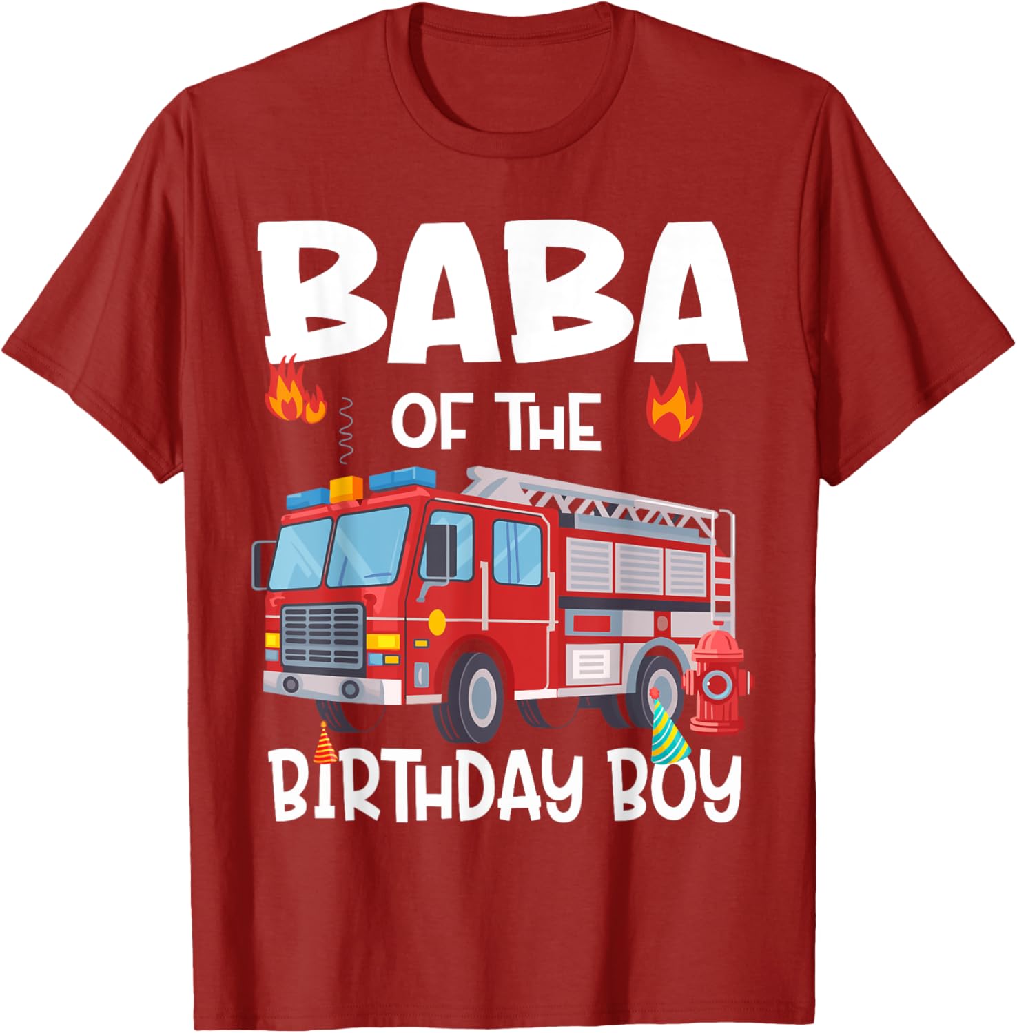 Funny Baba of the Birthday Boy Fire Truck Dad T-Shirt for Celebrations - 5