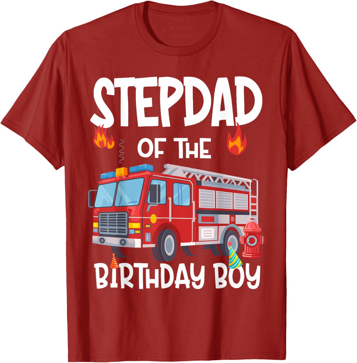 Stepdad of the Birthday Boy Fire Truck T-Shirt for Firefighter Dads - 6
