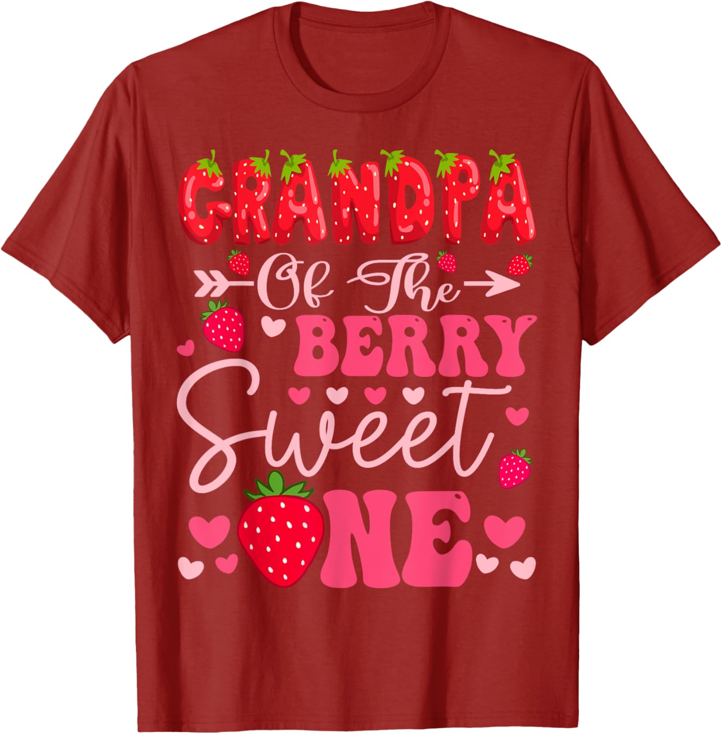 Adorable Grandpa Of The Berry Sweet One Strawberry Birthday T-Shirt - 3