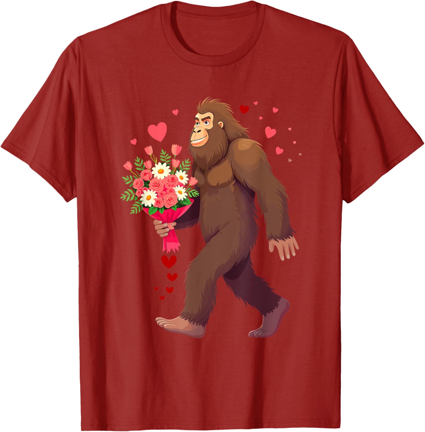 Bigfoot Heart Bouquet T-Shirt for Sasquatch Lovers on Valentine's Day - 7