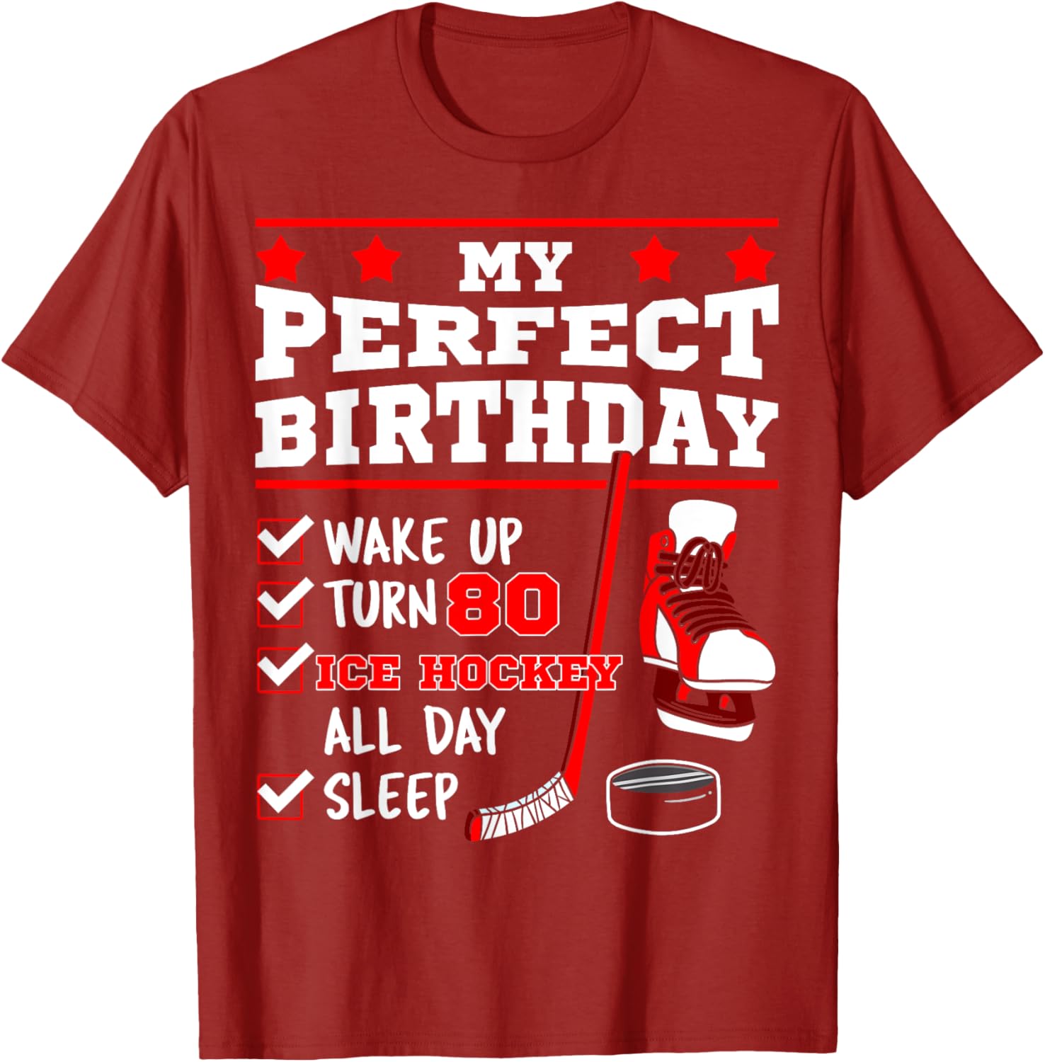 Ice Hockey 80th Birthday Party Puck T-Shirt for Sports Fans - 11