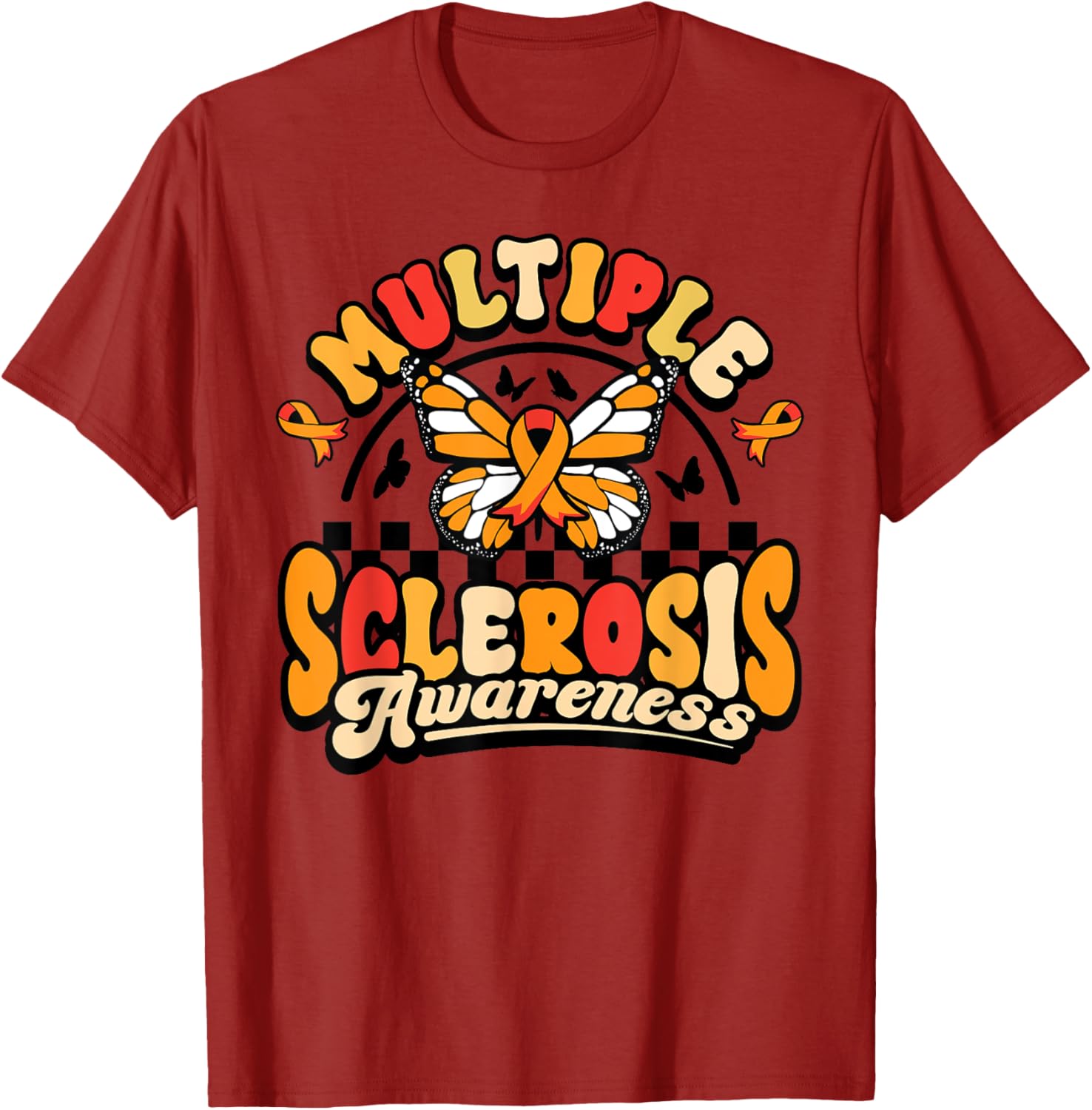 Multiple Sclerosis Awareness Butterfly Orange Ribbon T-Shirt for Support - 10