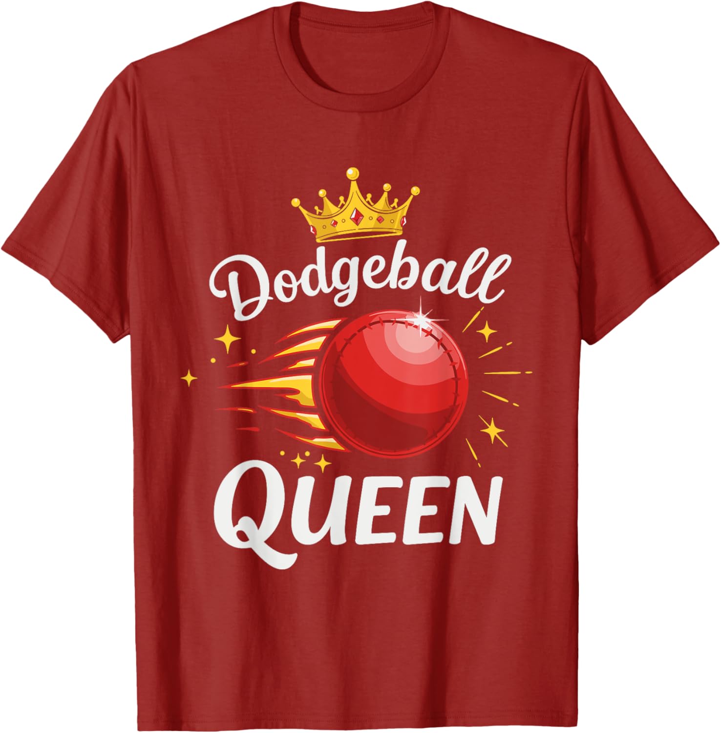 Dodgeball Queen T-Shirt with Crown and Red Ball Graphic Design - 3