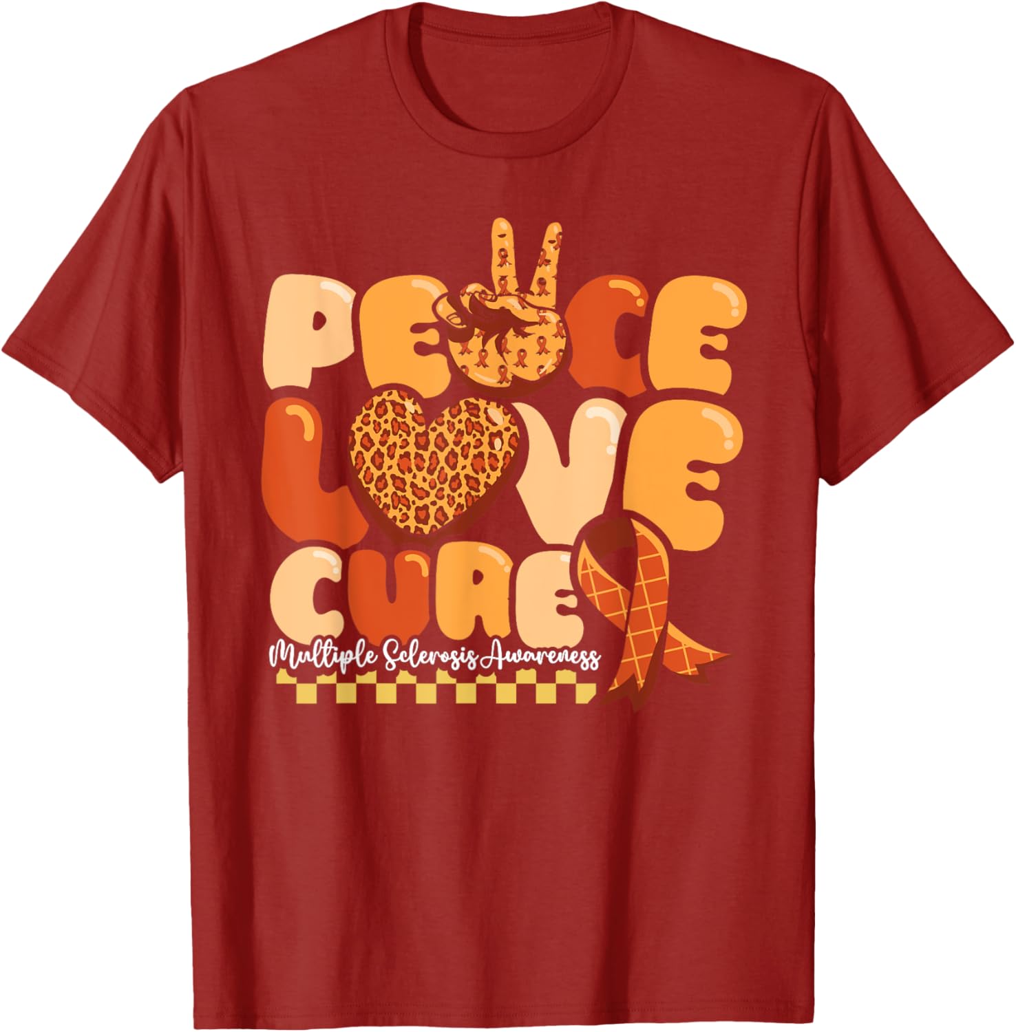 Orange Multiple Sclerosis Awareness T-Shirt Peace Love Cure Warrior - 5