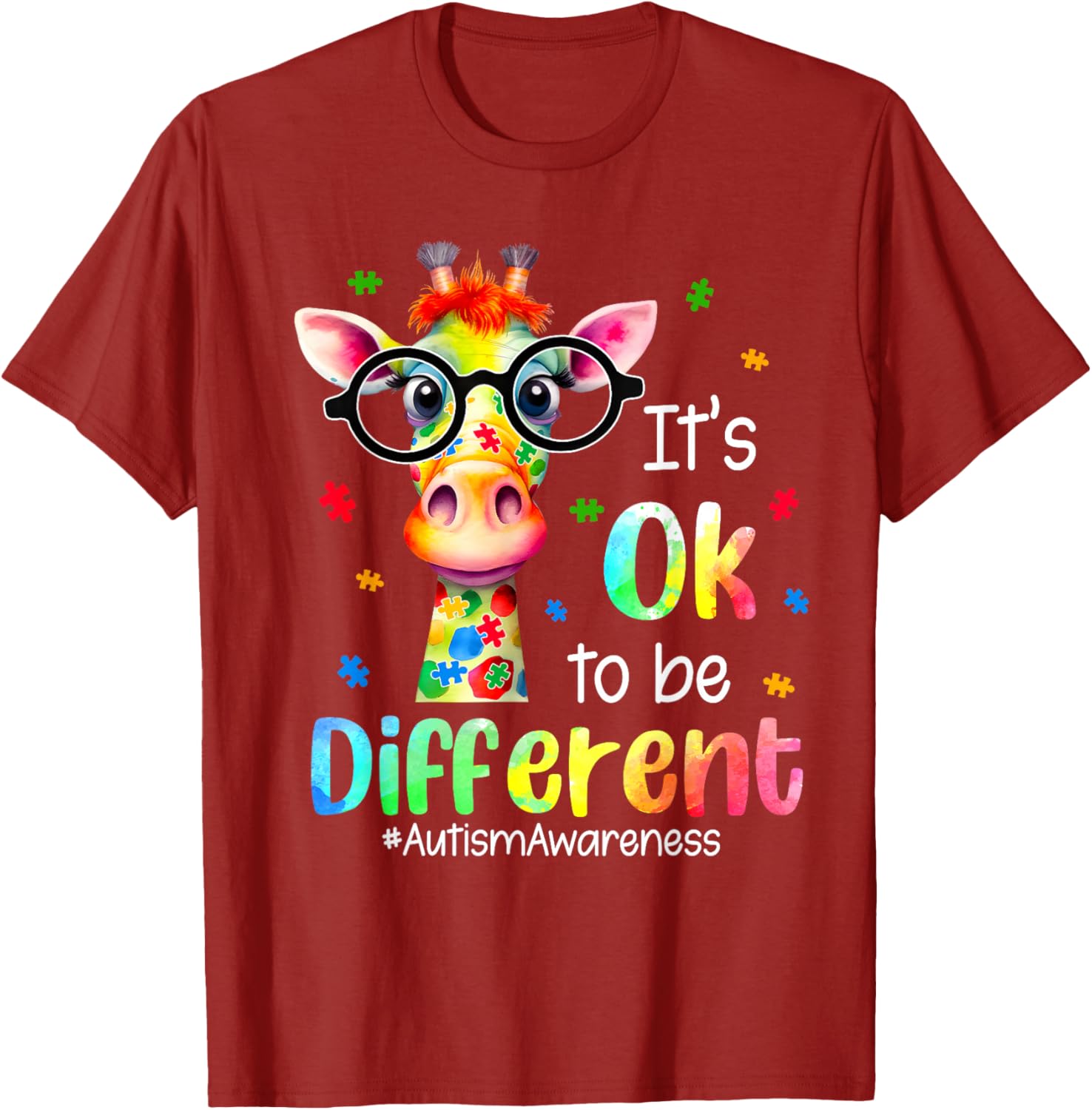 Cute Giraffe Autism Awareness T-Shirt It's Okay to Be Different - 16
