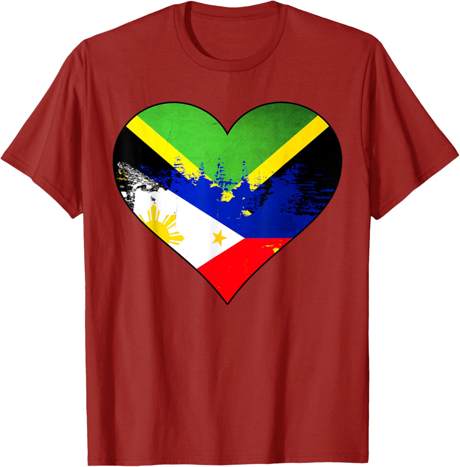 Jamaican Filipino Heritage Flag Heart T-Shirt for Proud Culture Lovers - 5