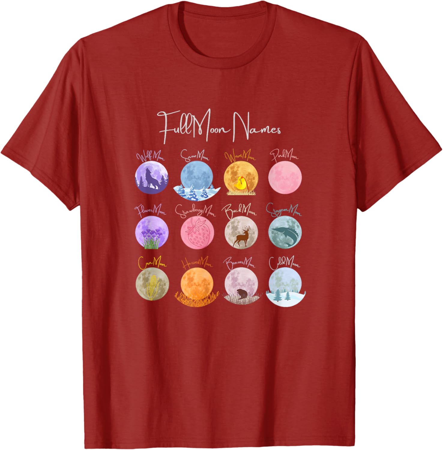 Full Moon Names T-Shirt Lunar Calendar Tees and Accessories Elegance - 1