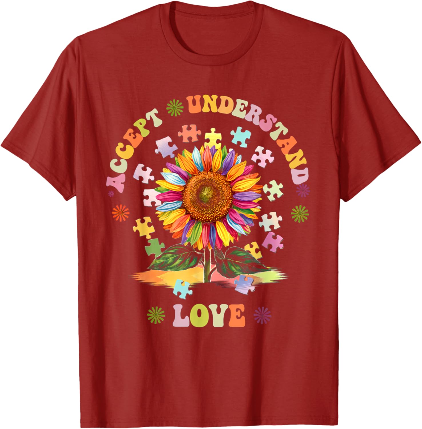 Autism Awareness Flower Women T-Shirt Accept Understand Love ASD Comfort - 17
