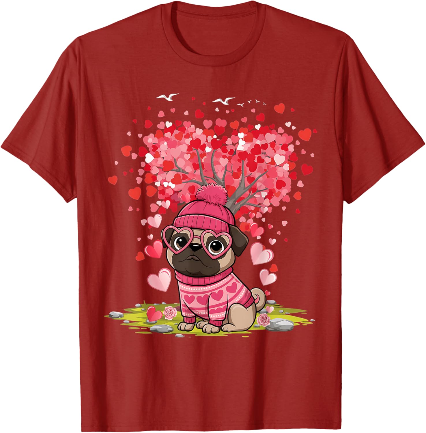 Pug Heart Tree Tee - Adorable Dog Lover Valentine's Day T-Shirt - 17