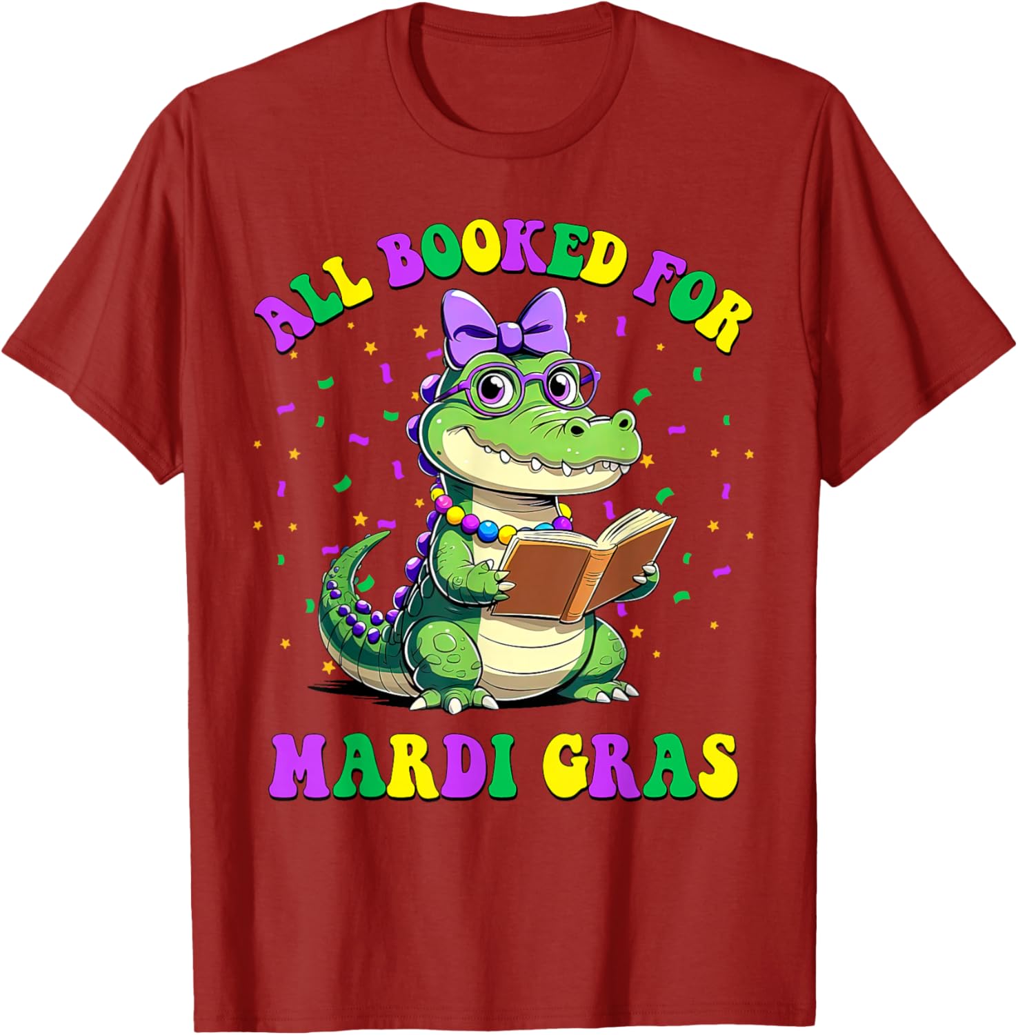 Mardi Gras Crocodile Teacher T-Shirt for Book Lovers and Readers - 10