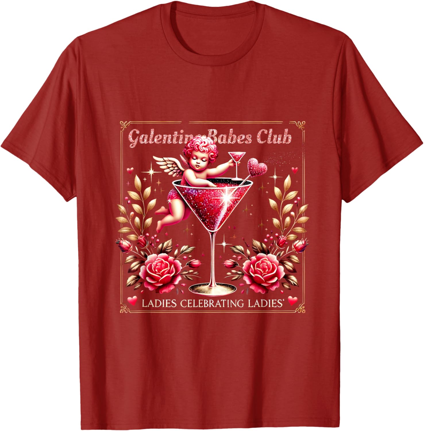 Retro Galentine Girls Club Celebration Martini Glass T-Shirt Design - 11