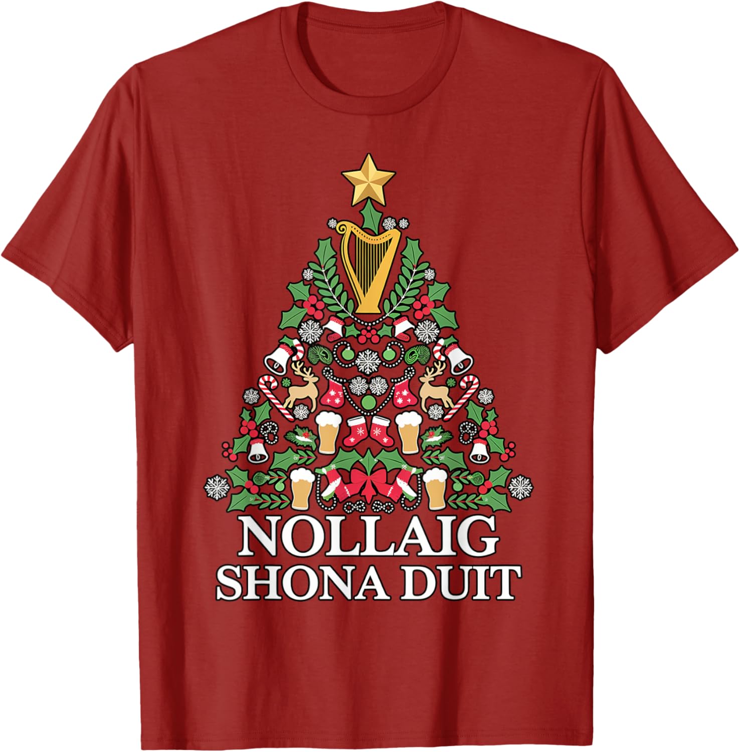 Irish Christmas Tree Nollaig Shona Duit Holiday Art T-Shirt for Festive Cheer - 7