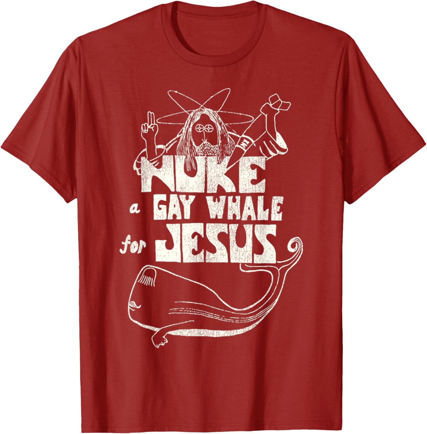 Funny Vintage 80s Nuke a Gay Whale For Jesus T-Shirt for Social Advocacy - 12
