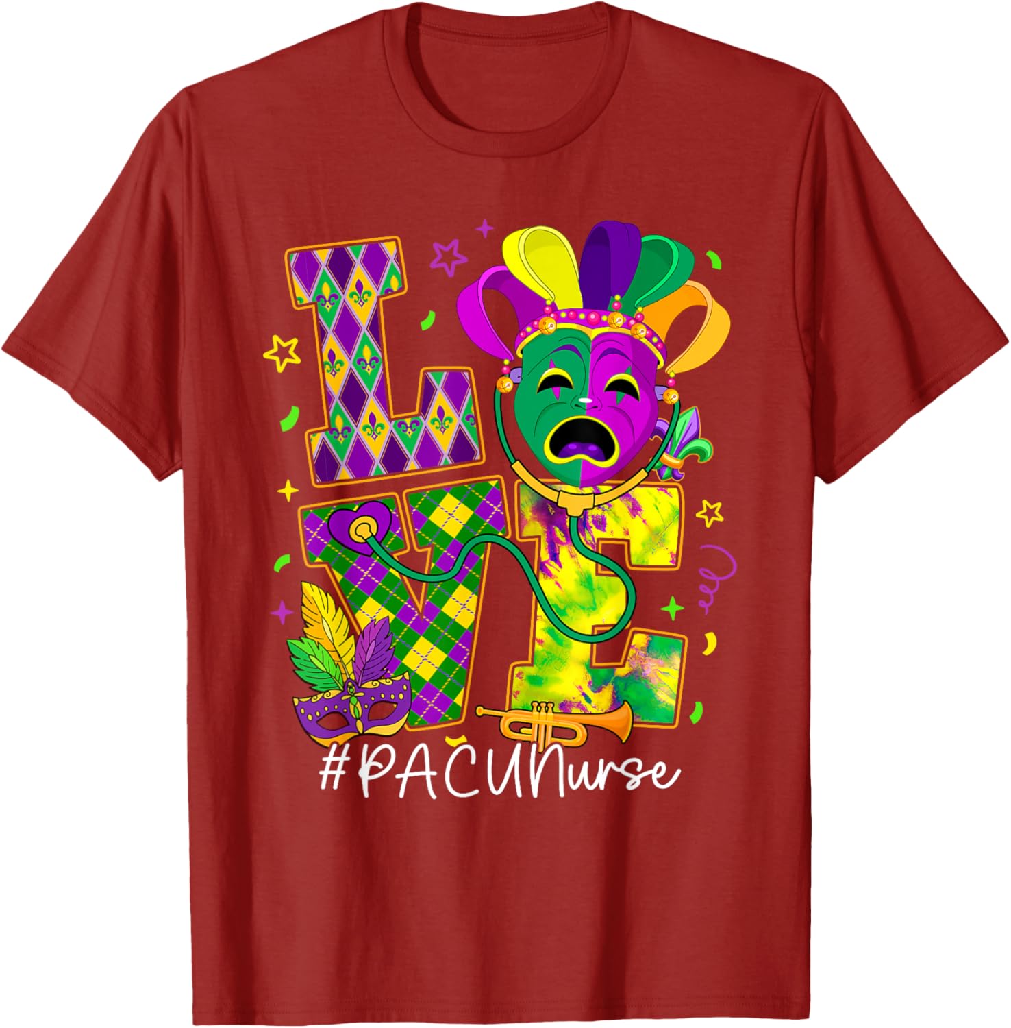Funny LOVE Mardi Gras PACU Nurse T-Shirt for Carnival Party Fun - 11