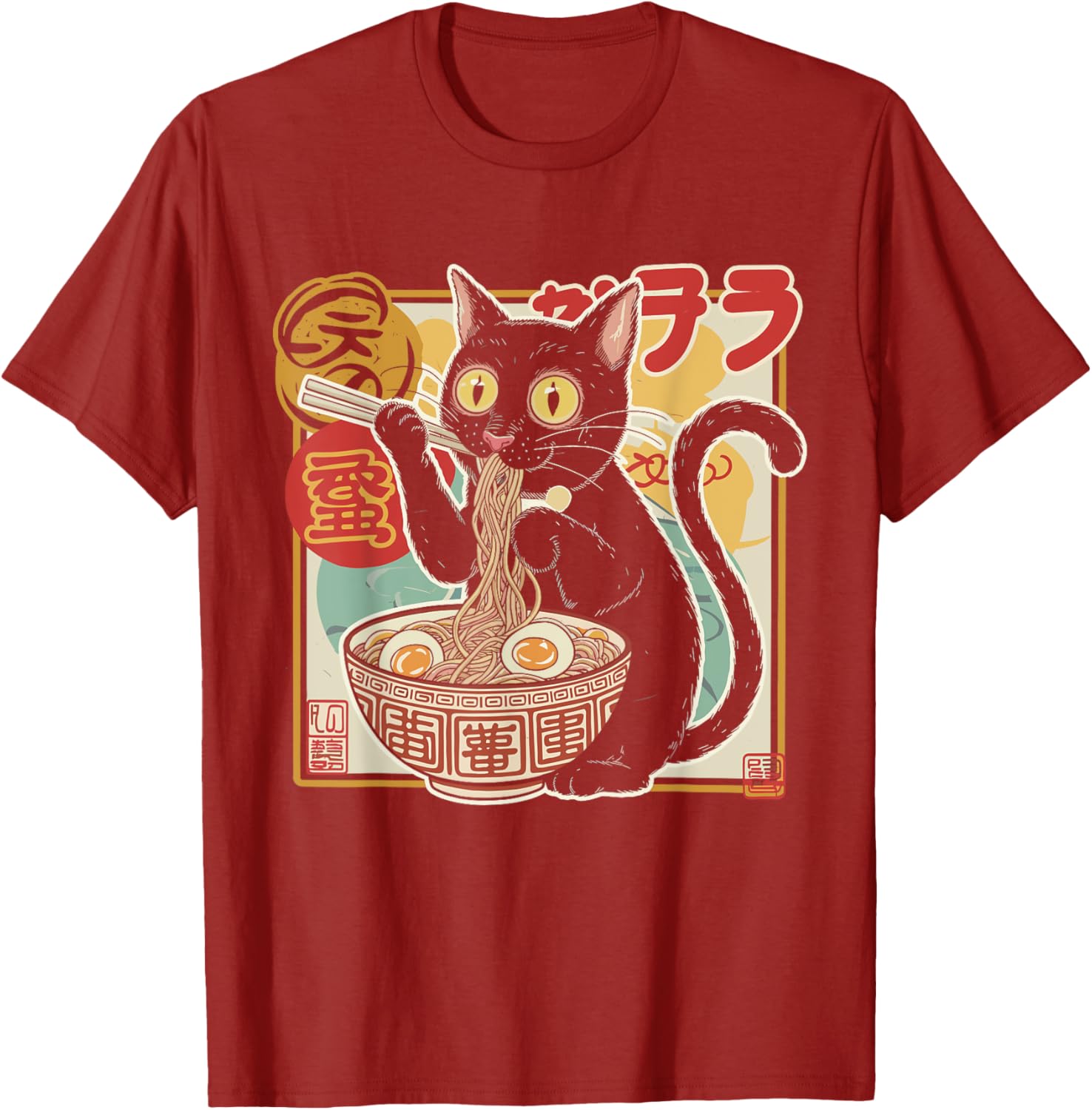 Funny Cat Eating Ramen Noodle T-Shirt for Anime Girls and Teens - 1