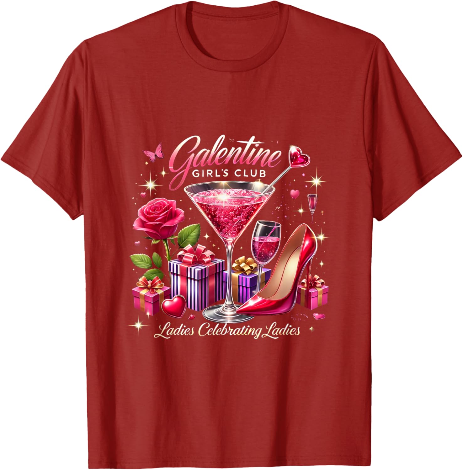 Galentine's Celebration Martini Glass T-Shirt for Fun Girls Night Out - 9